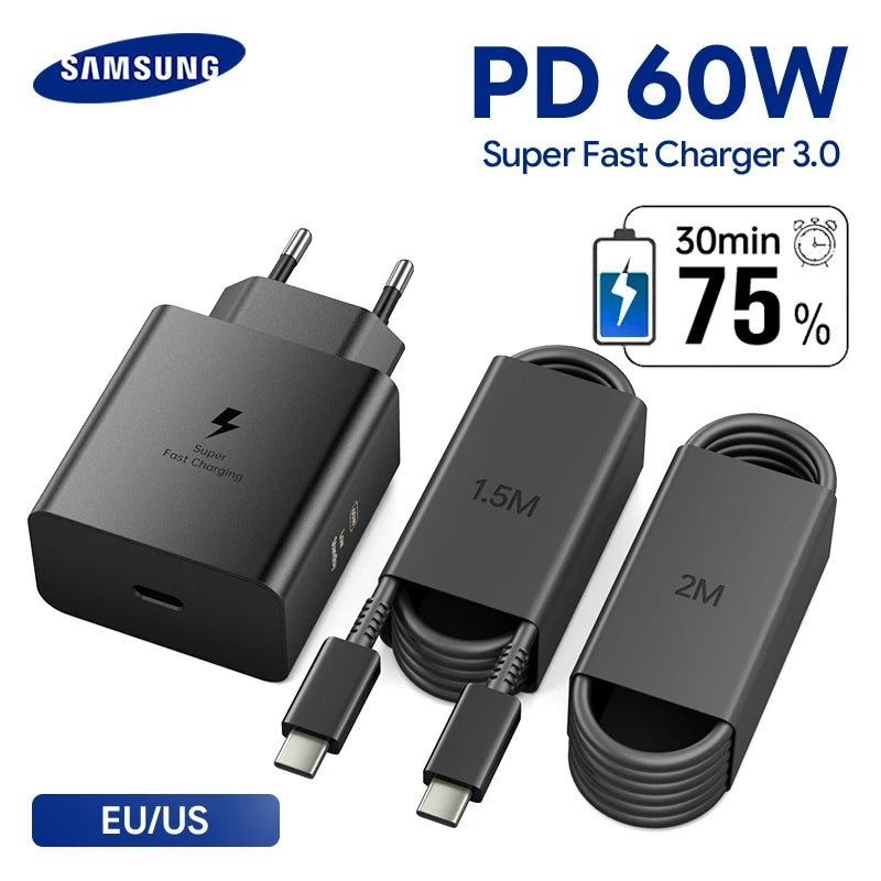 Original Samsung 60W PD Charger Super Fast Charger Type C Galaxy S26 S25 S24 S23 S22 Ultra Plus A16 A55 Z Fold 8 7 for iphone 17