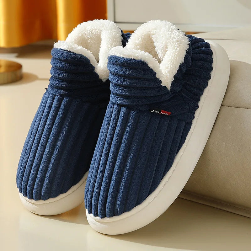 Shevalues Fashion Fur Slippers For Women Men Winter Warm ankles Cozy Furry Slides Home Indoor Soft Sole Plush Slides Cotton Shoe
