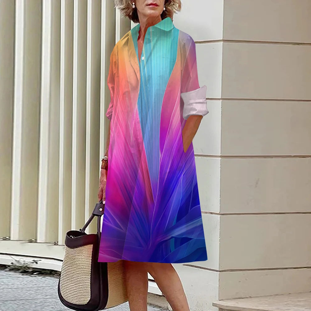 Summer New Women's Dresses Fashion Character Art Pattern Loose Large Size Casual Temperament Commuter Irregular Long Skirt Tops