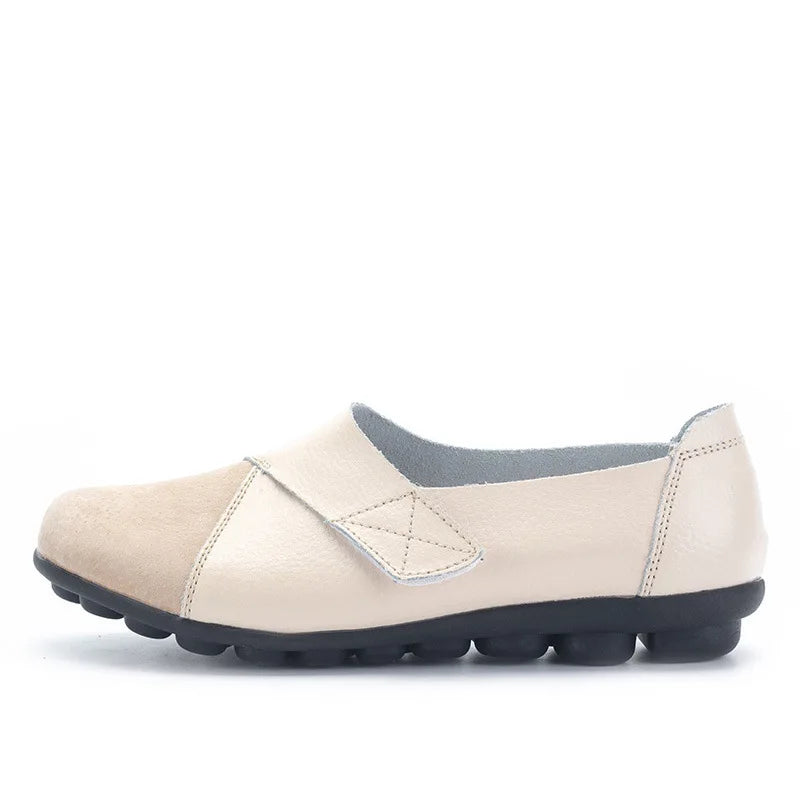 WOIZGIC Women's Female Mother Woman Genuine Leather Soft Shoes Flats Loafers Mocassin Boat Hook Loop De Mujer Big Size 42 43 44