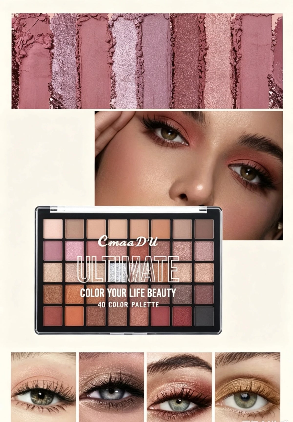 40 Color Eyeshadow Palette, Highly Pigmented Long-Lasting Blendable Earth Tone & Macaron Eye Shadow, Matte Shimmer Finishes Makeup Kit for Daily Dating Music Festival Beach Party, Gift for Women