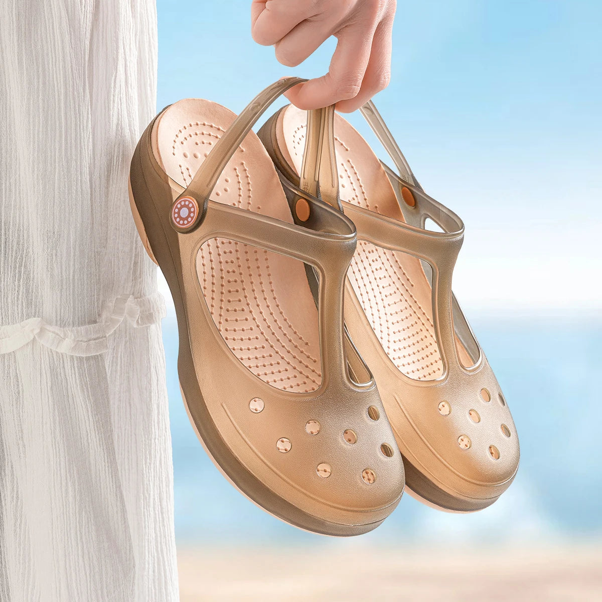 TPU Women's Hole Shoes Wrap Toe Thick Bottom Outdoor Slippers Non-Slip Breathable Beach Indoor Slippers