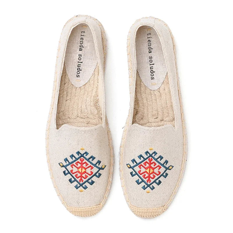 Espadrilles  Women's Casual Flats Shoes with Embroidered Hemp Flat Platform, Round Toe Spring/Autumn Comfortable
