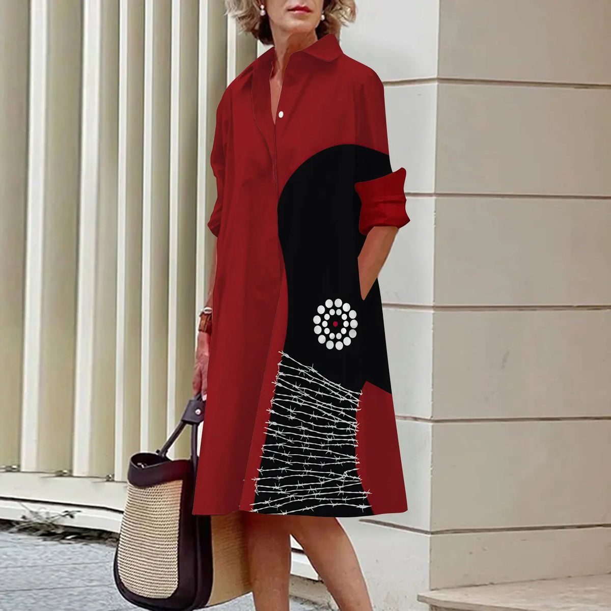 Summer New Women's Dresses Fashion Character Art Pattern Loose Large Size Casual Temperament Commuter Irregular Long Skirt Tops