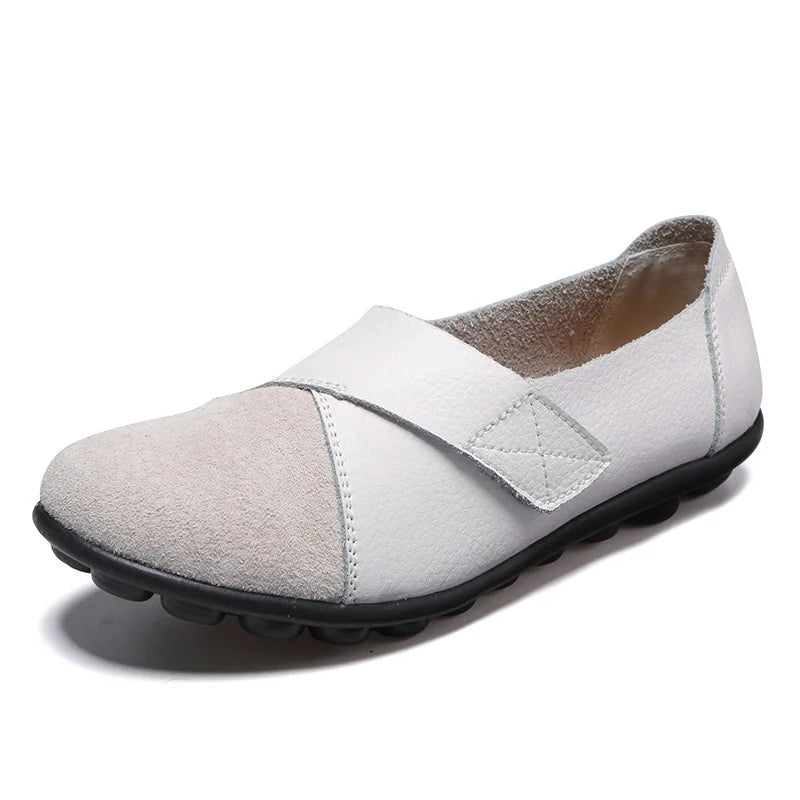 WOIZGIC Women's Female Mother Woman Genuine Leather Soft Shoes Flats Loafers Mocassin Boat Hook Loop De Mujer Big Size 42 43 44