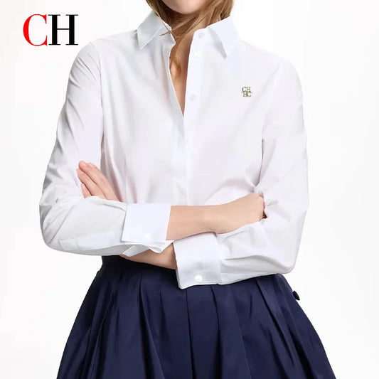 CH Women's Casual Cotton Blouse with Streetwear Style and Simple Design - Suitable for Office Wear - A Fashionable and Trendy To