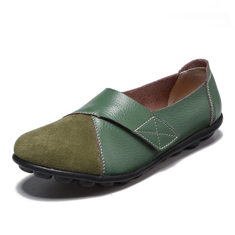 WOIZGIC Women's Female Mother Woman Genuine Leather Soft Shoes Flats Loafers Mocassin Boat Hook Loop De Mujer Big Size 42 43 44