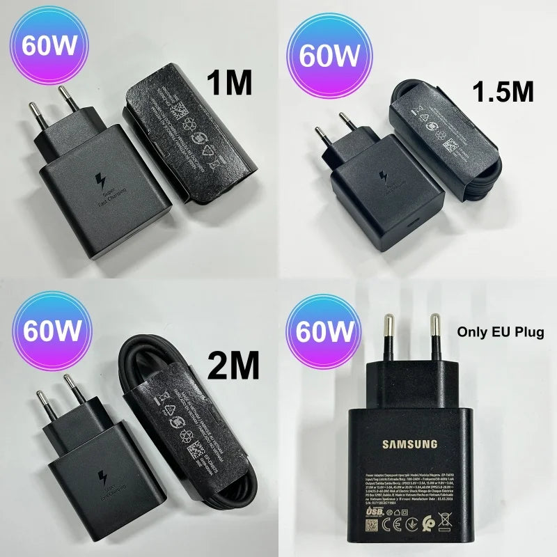 Original Samsung 60W PD Charger Super Fast Charger Type C Galaxy S26 S25 S24 S23 S22 Ultra Plus A16 A55 Z Fold 8 7 for iphone 17
