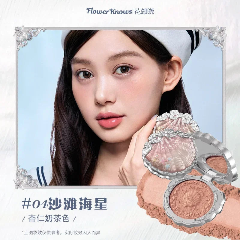 Flower Knows Shells Jewel Collection Embossed Silk Satin Blusher Expands Shrink Cheek Vintage Pearl Makeup